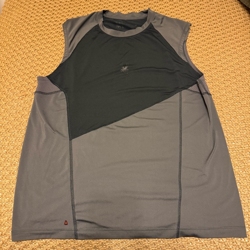 Spyder Men’s Sleeveless Athletic Shirt Black Gray Size XL Quick Dry Stretch
